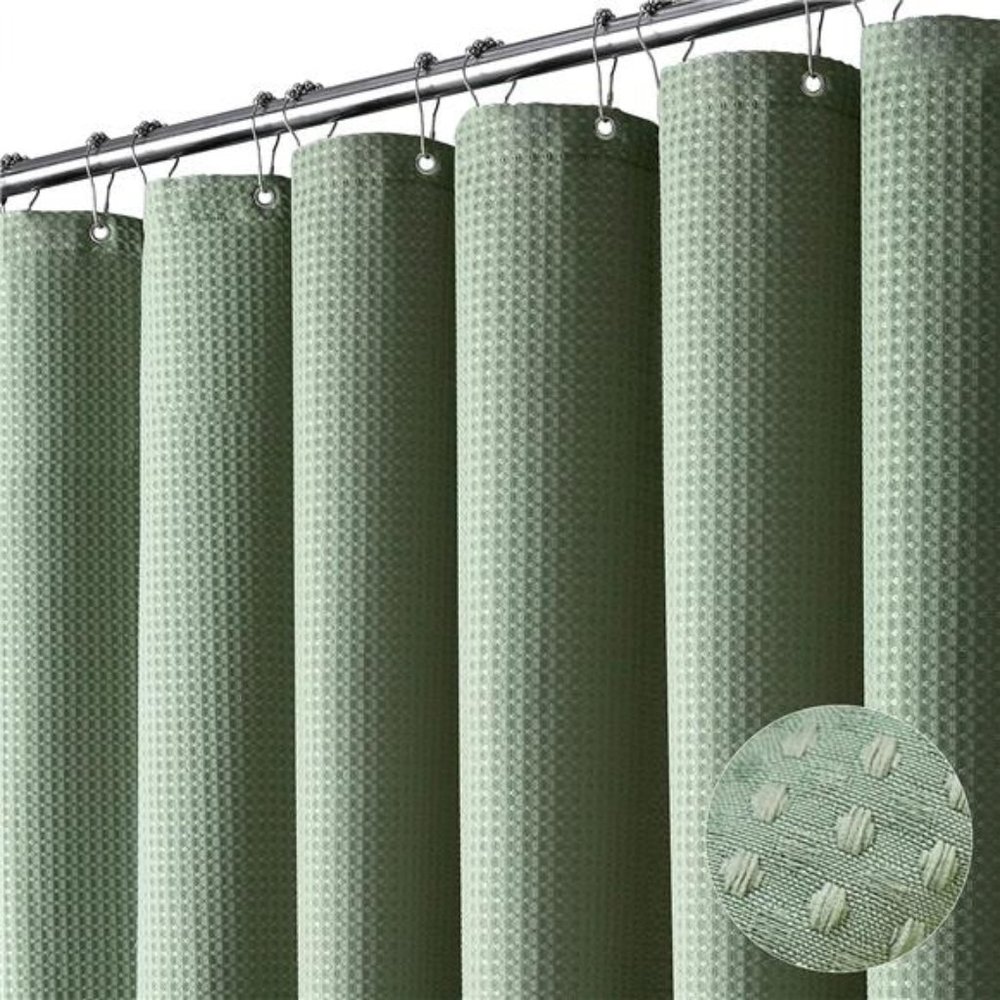 Sage Green Shower Curtain-Waffle Textured Heavy Duty Thick Fabric Shower Curtain